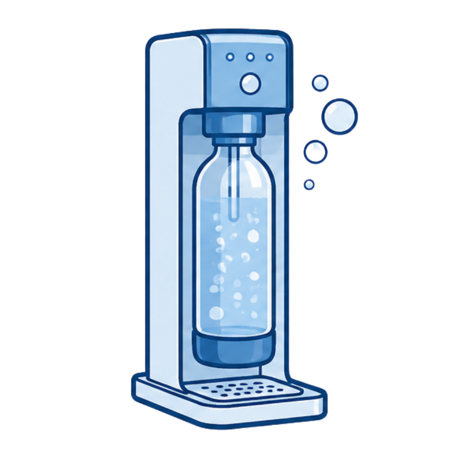Machine à eau pétillante résidentielle illustrant les recharges de CO₂ pour les particuliers.